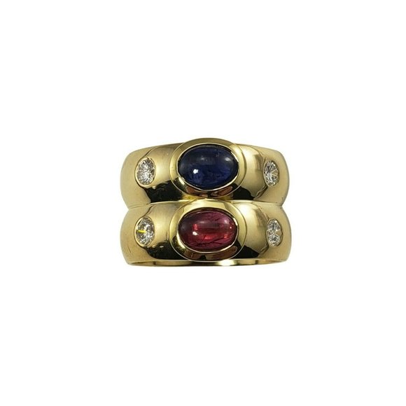 Vintage 18 Karat Yellow Gold Natural Ruby, Sapphire Diamond Ring Size 8 #11210 - Picture 2 of 10